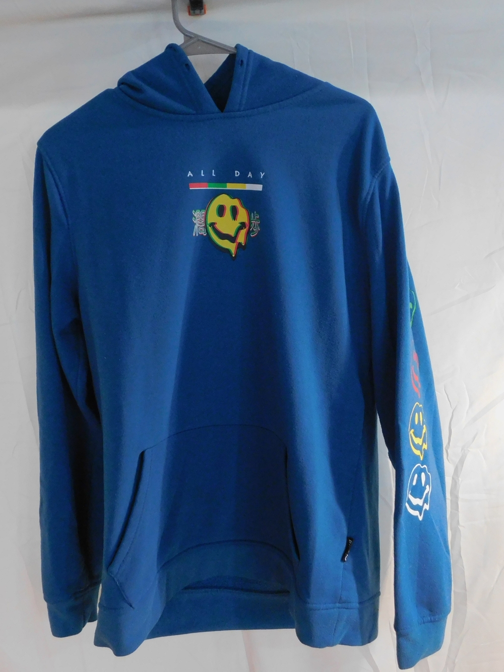 Brooklyn Cloth Blue Hoodie with Colorful Smiley Graphics